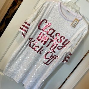 NWT Classy Until Kickoff Sequin t-shirt dress tunic football season